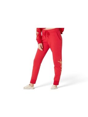 PINK Victoria's Secret Red Jogger Pants with gold logo lettering
